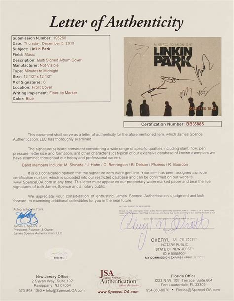 Linkin Park "Minutes To Midnight" Vinyl Record Cover Signed By (6) with ...