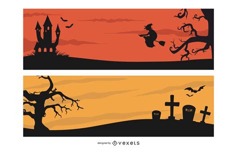 Creepy Halloween Header Banner Pack Vector Download