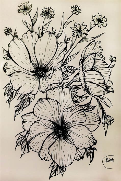 Flower sketch Ink | Disegno di fiori, Disegno fiori, Dipinti artistici