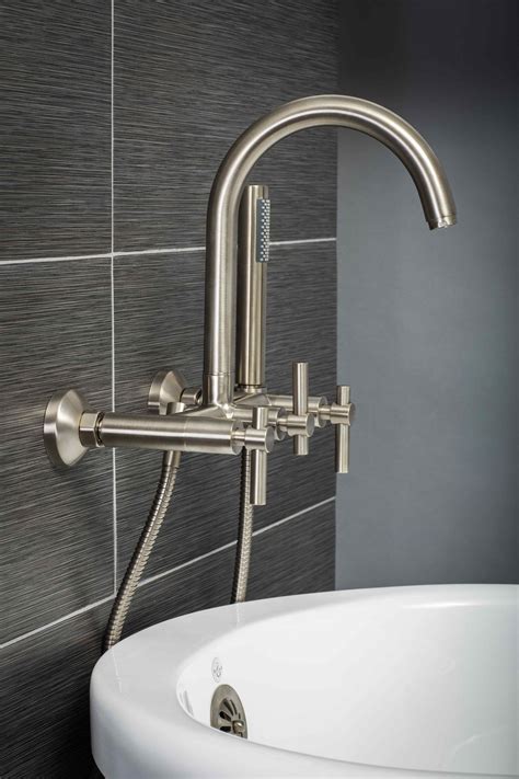 Contemporary Wall Mount Tub Filler Faucet in Brushed Nickel with Levers ...