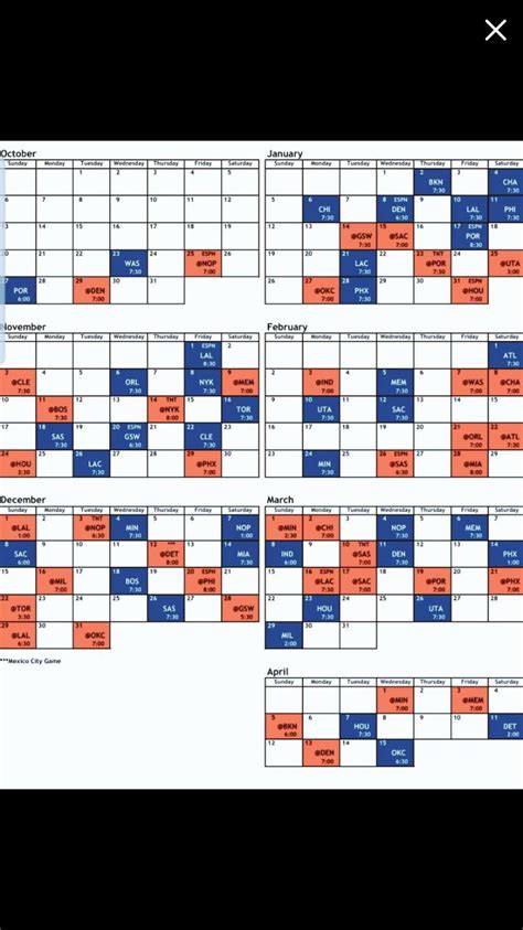 Dallas Mavericks Printable Schedule