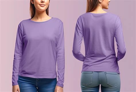 Premium AI Image | Woman wearing a purple Tshirt with long sleeves ...