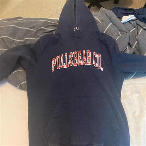 Pull&Bear Men's Navy and Red Hoodie | Depop