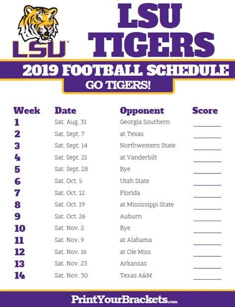 Printable Lsu Football Schedule 2023 2024