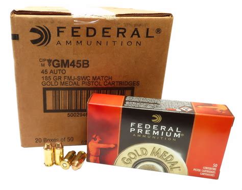 45 ACP Ammo 185gr FMJ SWC Federal Gold Medal (GM45B) 1000 Round Case ...