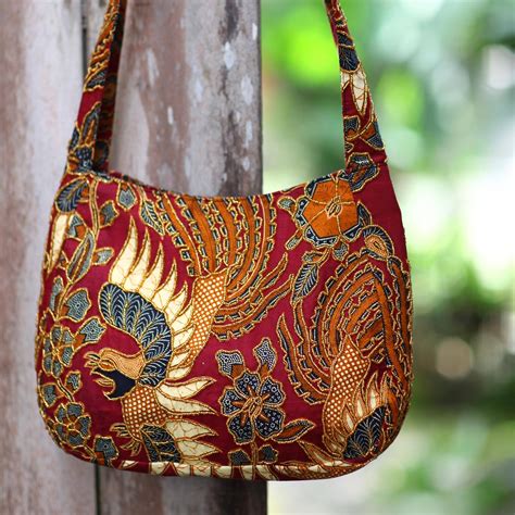 UNICEF Market | Beaded Red Cotton Batik Bag - Flight