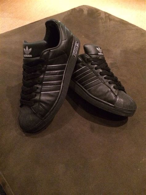 Adidas Shell Toe Trainers, Black Leather, Black Shell, Size Uk 10 ...