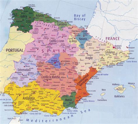 Administrative map of Spain with major cities | Spain | Europe ...