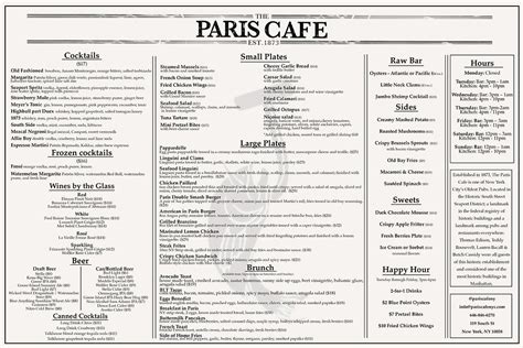 MENU | The Paris Cafe NYC