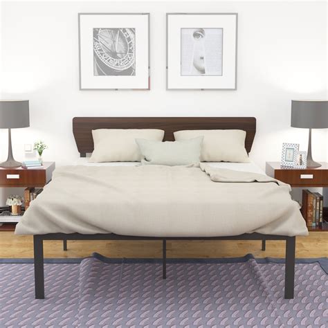 Full Size Bed Frame with Wood Headboard Heavy Duty Metal Bed Frame ...