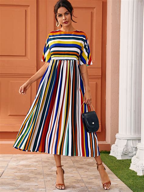 Multi-Striped Batwing Sleeve Long Dress | SHEIN EUR | Long dress casual ...