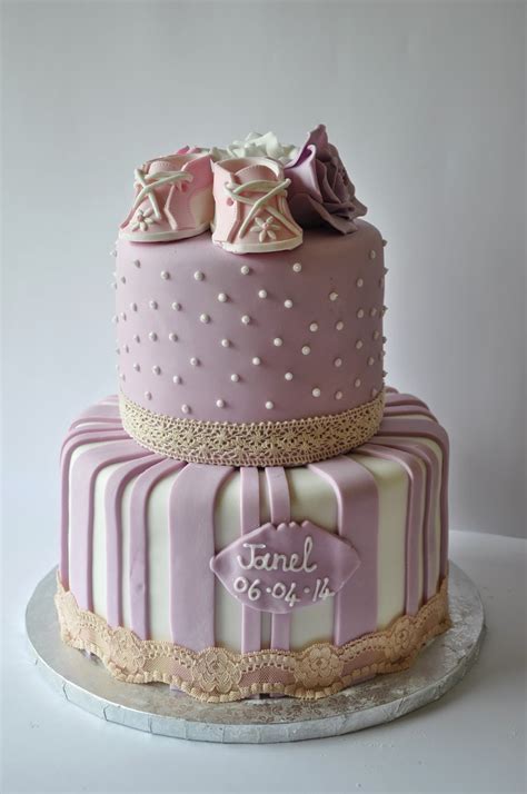 Pink and white Christening cake