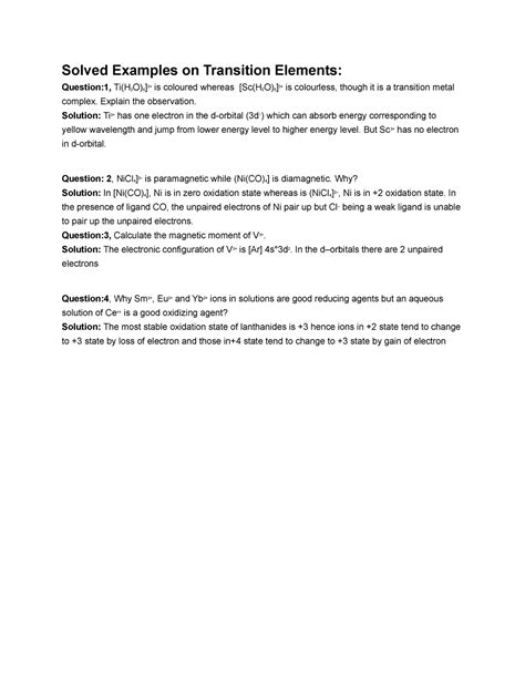 Solved Examples on Transition Elements - Solved Examples on Transition ...