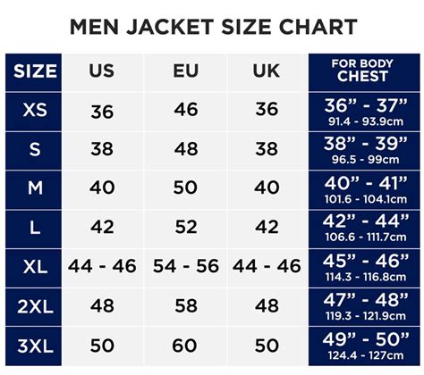 Xxl Jacket Size Chart