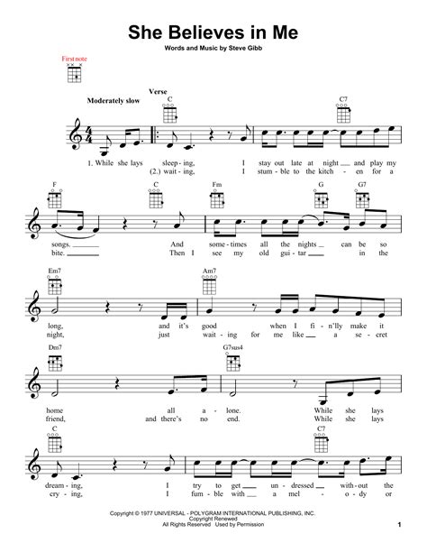 She Believes In Me Sheet Music | Kenny Rogers | Ukulele