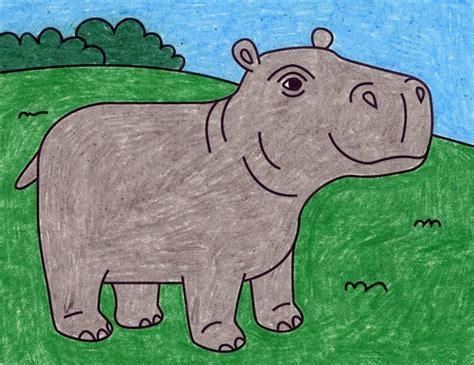 How to Draw an Easy Hippopotamus · Art Projects for Kids