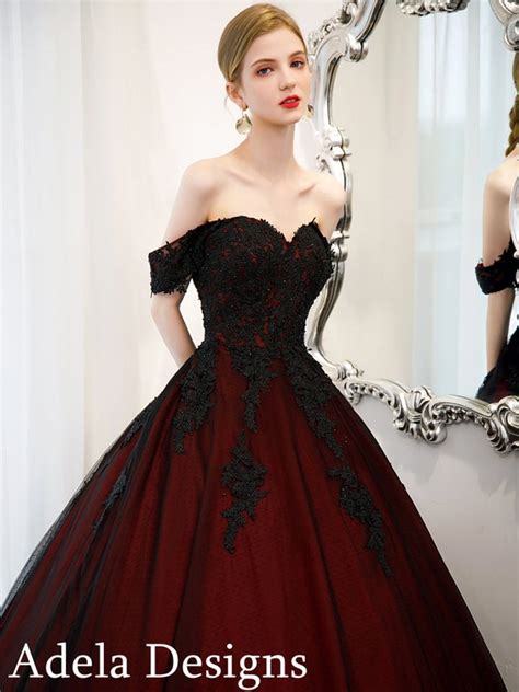 Black and Dark Red Ball Gown Gothic Wedding Dress Bridal off - Etsy