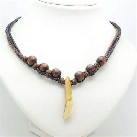 Men's Brown White Tribal Design Camel Tooth Charm Pendant Necklace W ...