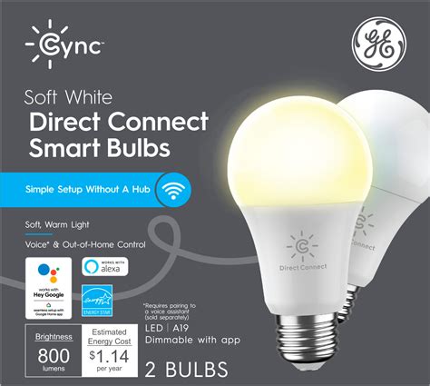 GE Cync Smart Direct Connect Light Bulbs (2 A19 Smart LED Light Bulbs ...