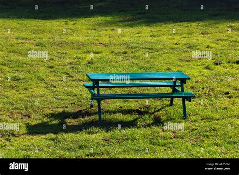 A Green Metallic Picnic Table Stock Photo - Alamy