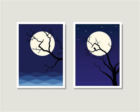 Moonlight Tree Wall Art Set 5918970 Vector Art at Vecteezy