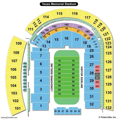 Texas Memorial Stadium Seating Chart | Texas Memorial Stadium | Austin ...