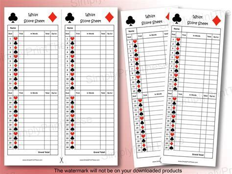 Printable Free Whist Score Card Template At Templatemodel in 2024 ...