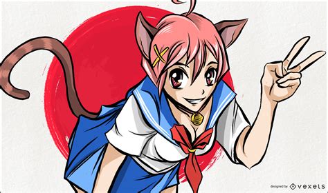 Descarga Vector De Ilustración De Chica Gato Anime