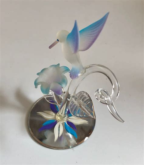 1998 Glass Baron Hummingbird Figurine Purple Blue Blown Glass - Etsy