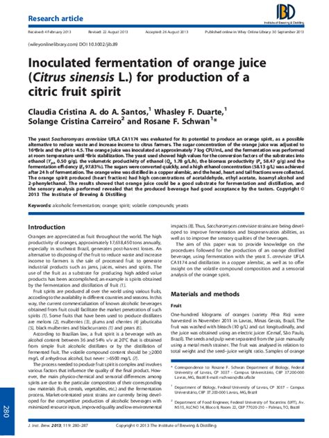 (PDF) Inoculated fermentation of orange juice (Citrus sinensis L.) for ...