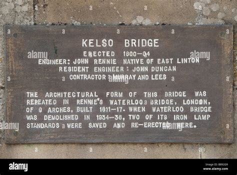 Sign commemorating Rennie architect of Kelso Bridge in Scotland Stock ...