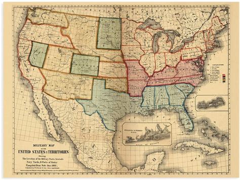 1861 American Civil War Map - Vintage Maerican Civil War Wall Art ...