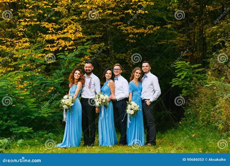 Groomsmen and bridesmaids stock image. Image of moment - 90686053