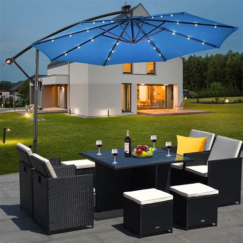 Gymax 10Ft Patio Solar LED Outdoor Offset Hanging Umbrella w/ 24 Lights ...