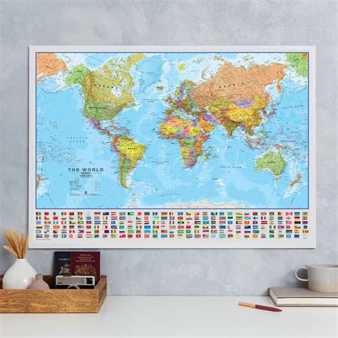 World Map Poster With Flags Panel By Maps International