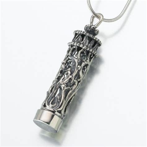 10956 Cylinder Glass Antique Silver Cremation Jewelry Necklace