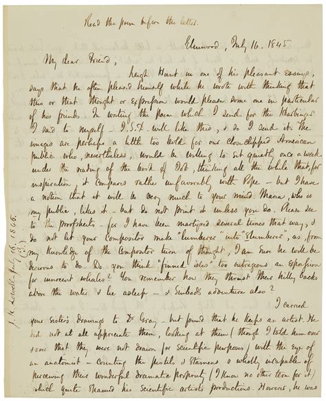 Sending a poem for publication, James Russell Lowell, 16 July 1845 ...