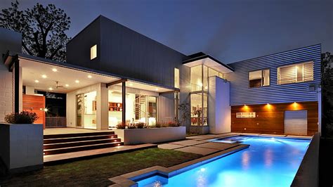 HD wallpaper: white and black concrete house with swimming pool ...