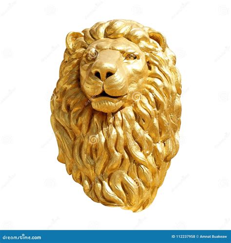 Golden Lion Head Face Statue Isolated on White Background Stock Photo ...