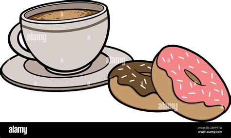 Cafe Donuts and Coffee - A cartoon illustration of Cafe Donuts and ...