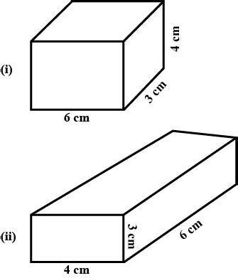 The dimensions of a cuboid are 6 cm, 4 cm and 3 cm. Draw two different ...