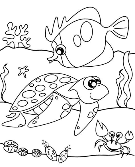 Fish and tortoise easy coloring page - Topcoloringpages.net