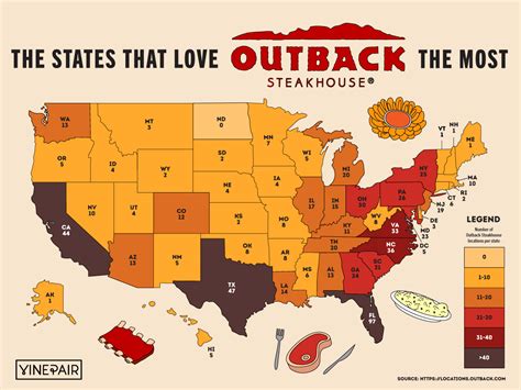 The Number of Outback Steakhouses in Every State [MAP] | VinePair