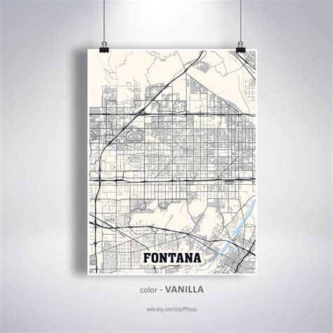 Fontana Map Print Fontana City Map California CA USA Map | Etsy