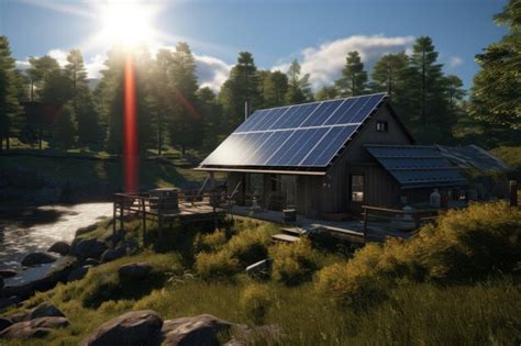 Premium AI Image | Solar panels on a remote cabin surrounded by nature