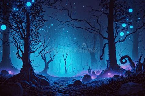 Night Fantasy Magical Forest Landscape. Stock Illustration ...