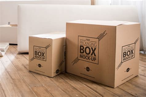 Packaging Box on Wooden Floor Free PSD Mockup – Free Mockup