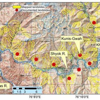 Landslide inventory map of the Shyok River watershed. The western tip ...