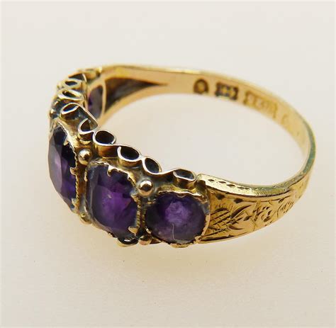 Antique Jewellery : Victorian 15ct Gold & 5 Stone Amethyst Ring M 1/2 C ...