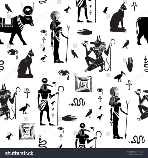 Seamless Pattern Egyptian Gods Symbols Black Stock Vector (Royalty Free ...